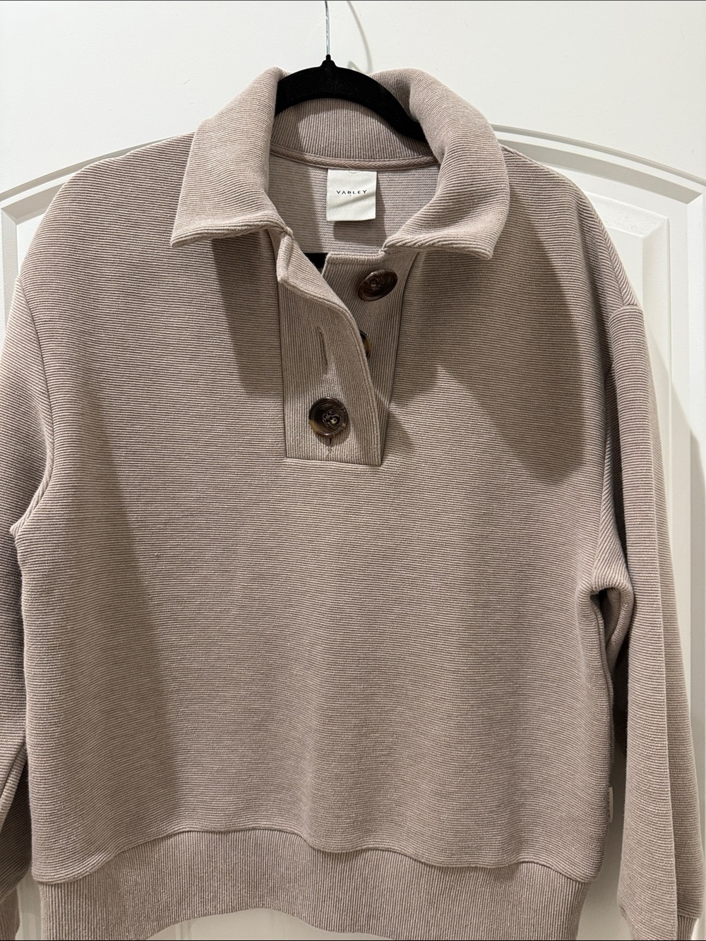 Varley women’s Mock Collar Sweater in Taupe Beige